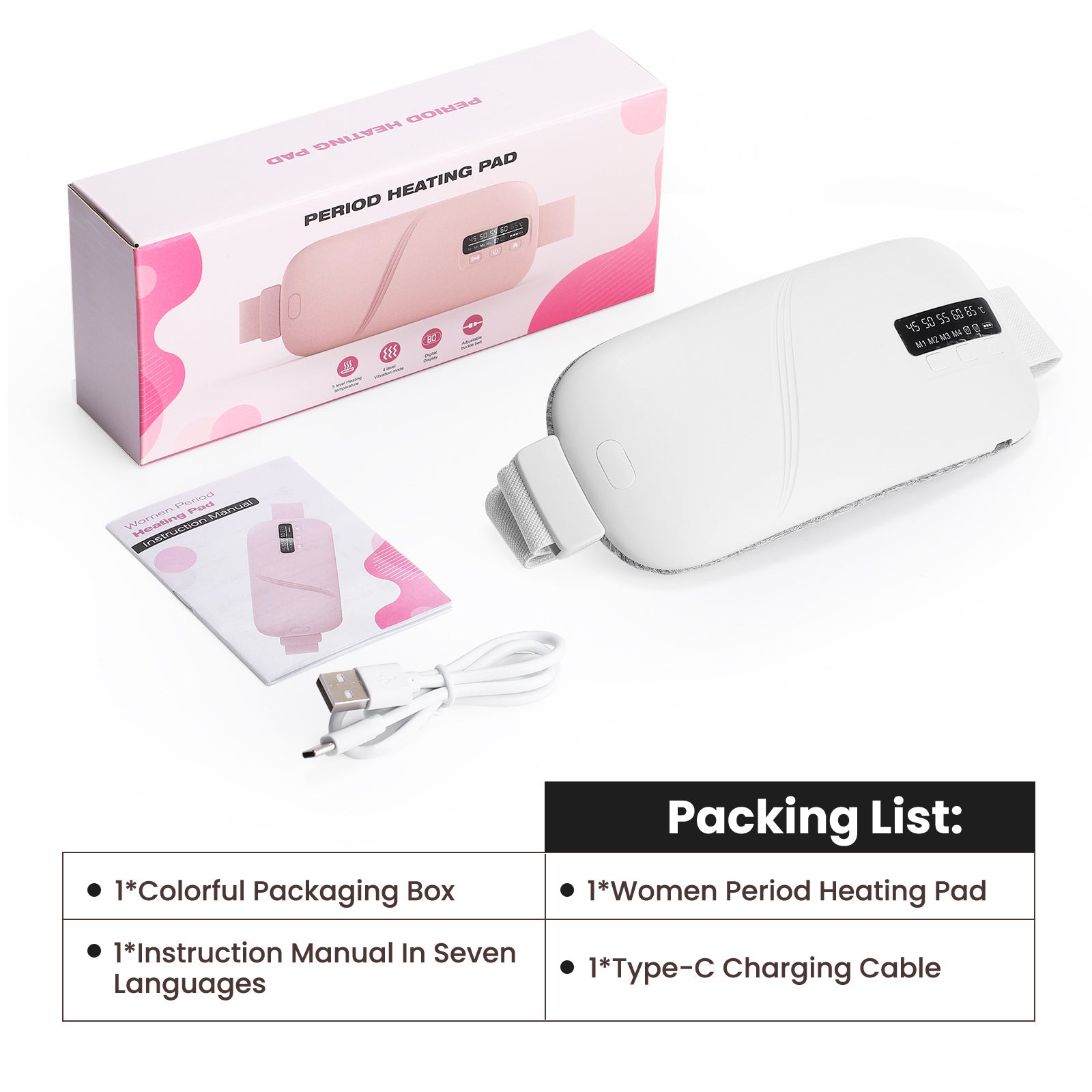 Wireless Heat Therapy Massage Belt | Portable Heating Belt with Vibration & USB-C Rechargeable