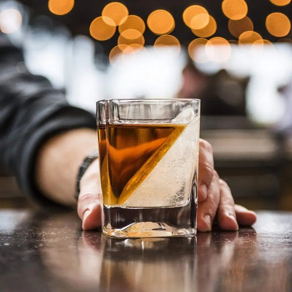Whiskey Wedge Ice Mold Glass | Premium Whisky Tumbler with Silicone Ice Maker