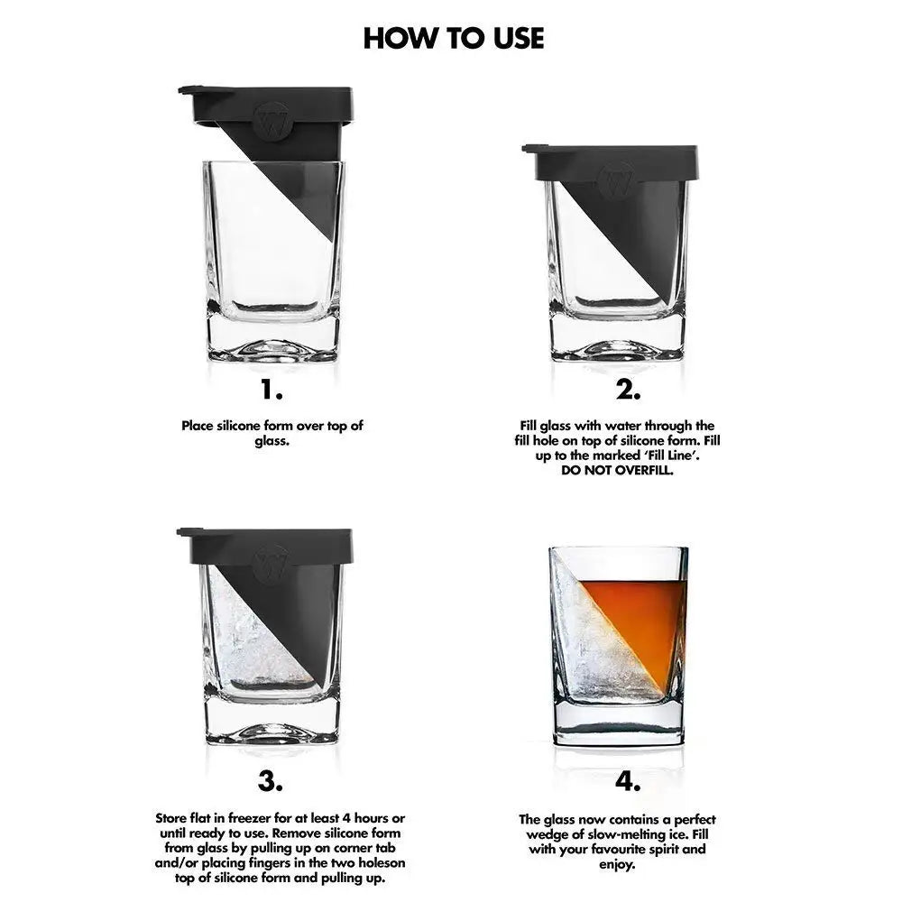 Whiskey Wedge Ice Mold Glass | Premium Whisky Tumbler with Silicone Ice Maker