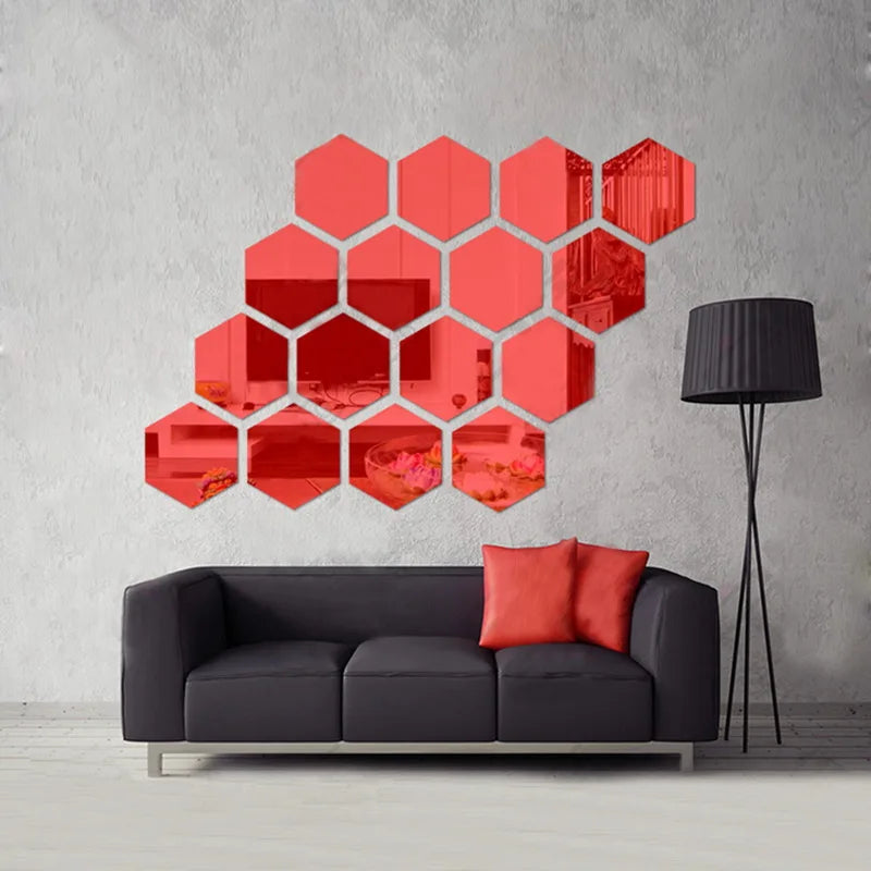 3D Hexagon Acrylic Mirror Wall Stickers | DIY Decorative Mirror Tiles for Home Decor