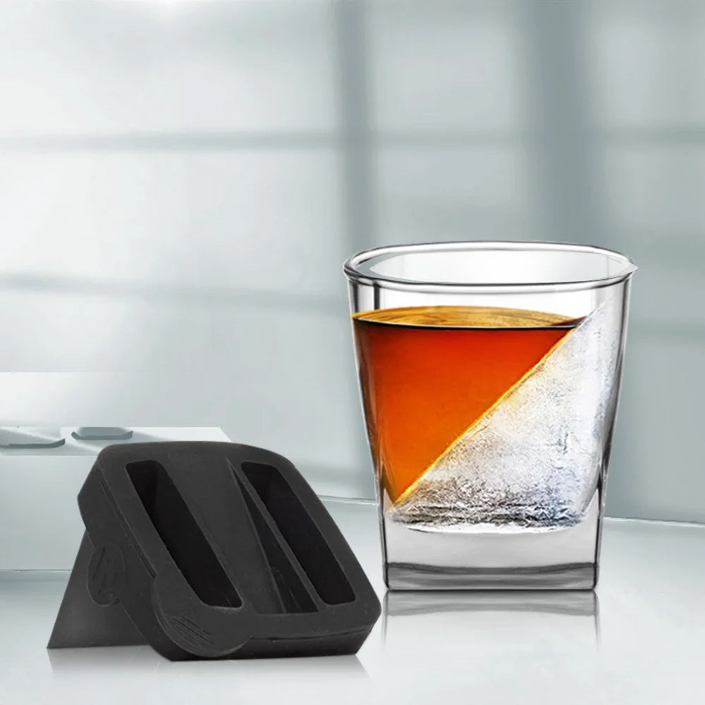 Whiskey Wedge Ice Mold Glass | Premium Whisky Tumbler with Silicone Ice Maker