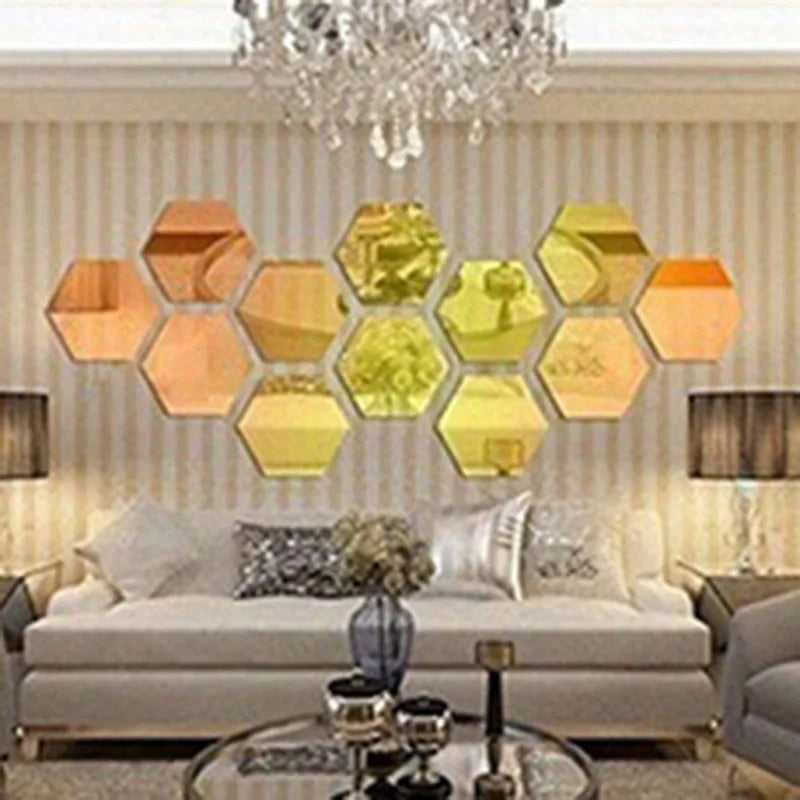 3D Hexagon Acrylic Mirror Wall Stickers | DIY Decorative Mirror Tiles for Home Decor