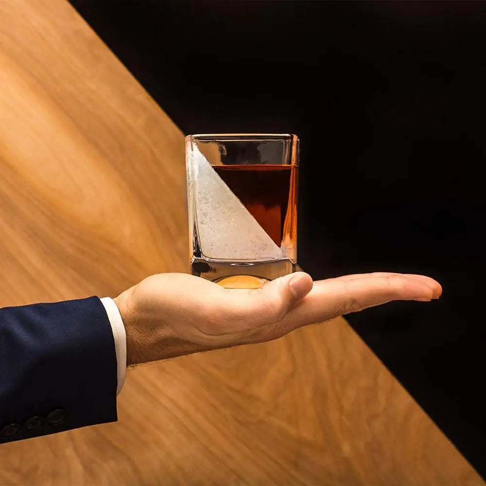 Whiskey Wedge Ice Mold Glass | Premium Whisky Tumbler with Silicone Ice Maker