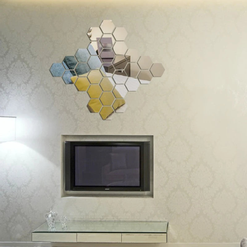 3D Hexagon Acrylic Mirror Wall Stickers | DIY Decorative Mirror Tiles for Home Decor