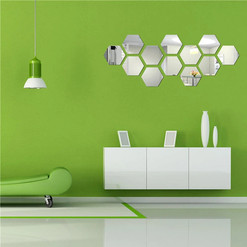 3D Hexagon Acrylic Mirror Wall Stickers | DIY Decorative Mirror Tiles for Home Decor